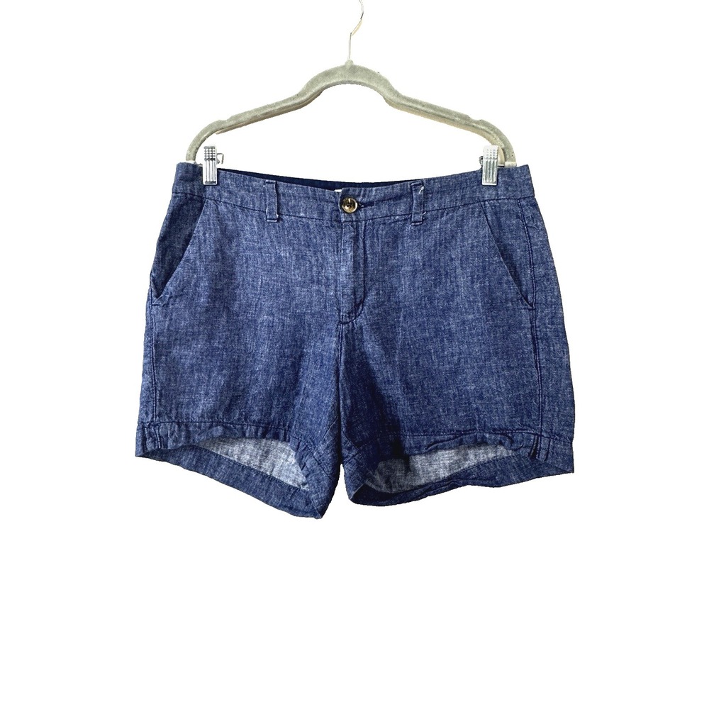 Old Navy Blue Linen Chambray Shorts 10 Mid Rise 4.5" Coastal Preppy Nautical